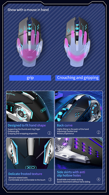 Миша XO M10 Gaming Mechanical 6-Button Light Emitting Black+Silver (7106507) Київ - фото 9