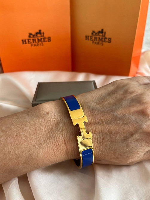 Роскошный браслет Hermes жесткий | насыщенный синий -  эмаль | напыление золото 18К |  размер 16-17 Одесса - изображение 8