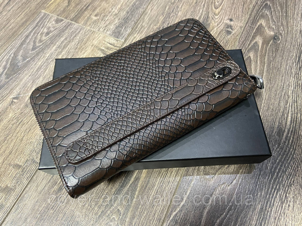 Коричневый мужской кошелек-клатч на молнии из кожи под крокодила Marco Coverna Киев - изображение 2