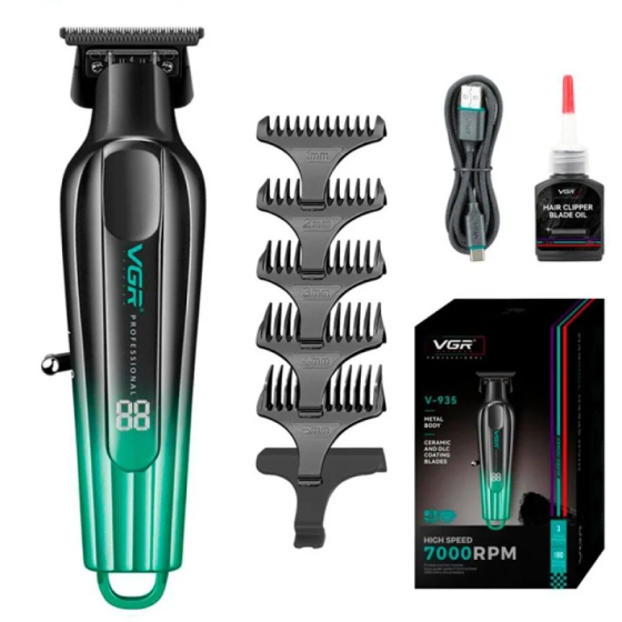 Машинка для стрижки VGR V-935 Black/Green: 7 Вт, 7000 об/хв, 2000 мА·год, 180 хв, LED, 5 насадок, чорно-зелена Одеса