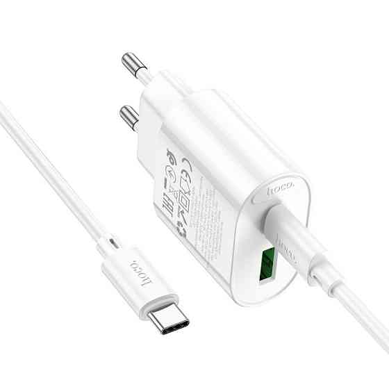 Мережевий зарядний пристрій з кабелем HOCO C109A(PD20W+QC3.0) Fighter PD20W+QC3.0 charger set(C to C) White Одеса