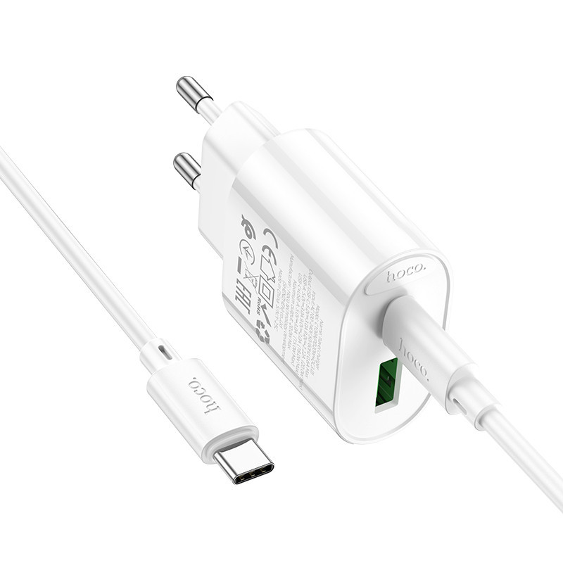 Мережевий зарядний пристрій з кабелем HOCO C109A(PD20W+QC3.0) Fighter PD20W+QC3.0 charger set(C to C) White Одеса - фото 4