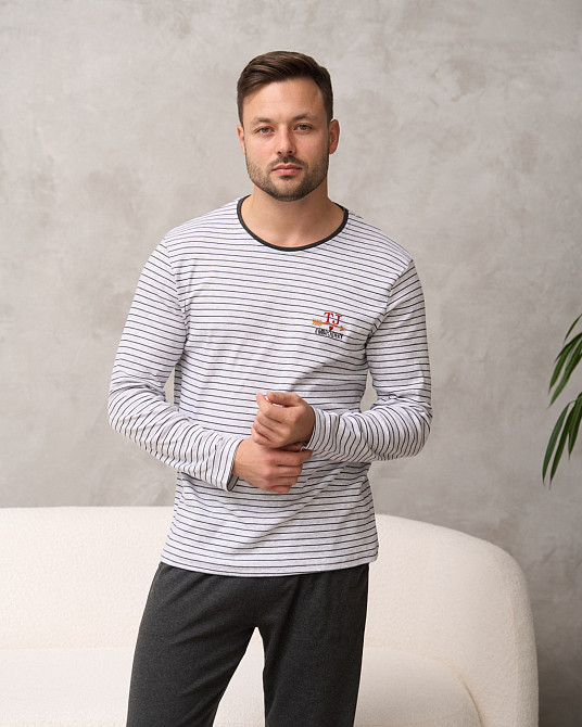 Мужская пижама с кофтой в полоску - Family look для пары Tom John 93482 Киев - изображение 2