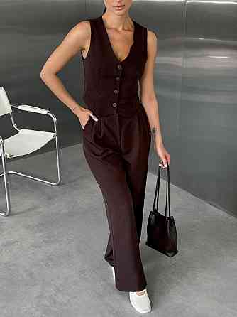 Женский классический брючный костюм двойка: жилет и брюки костюмка Одесса