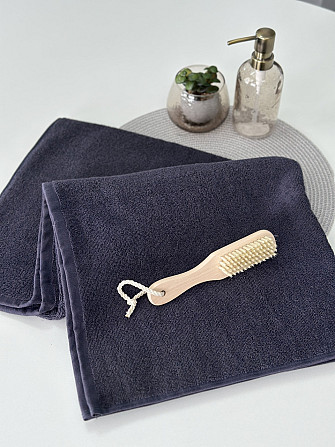 Комплект полотенец однотонных Ideal Textile 50х90см, 70х140см 450 г/м2 графитотовый, изумрудный Черновцы - изображение 7
