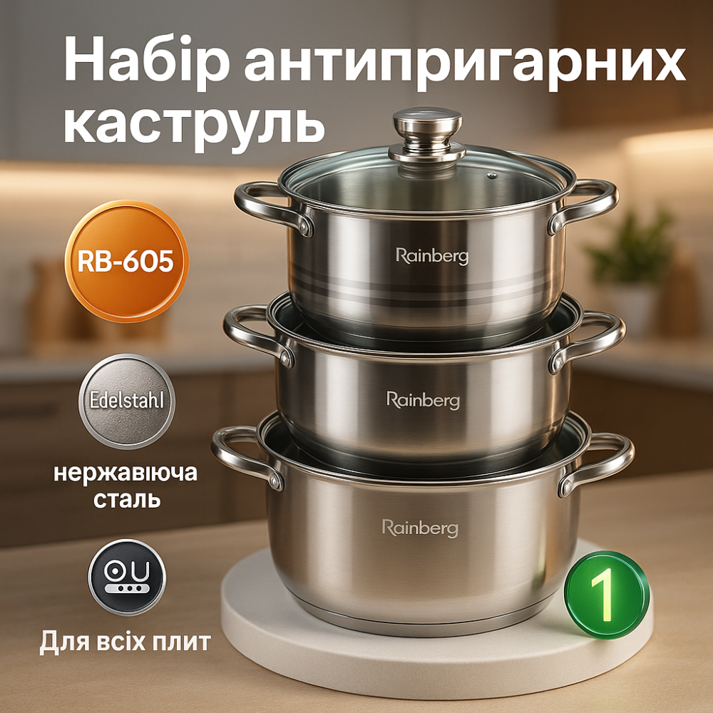 Набор каструль с антипригарным покрытием Rainberg RB-605 8 шт, Набор кастрюль для электронной плиты PS-51 Львов - изображение 16