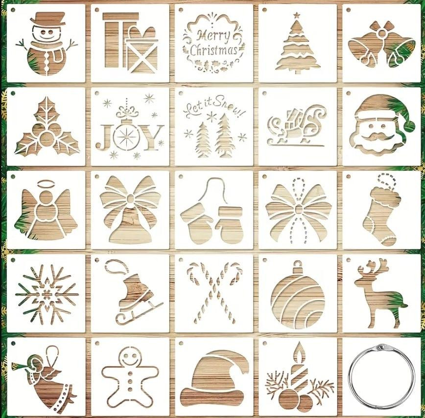 Набір багаторазових трафаретів для малювання з різдвяними мотивами, 24 шт, 7,5 см Київ - фото 2