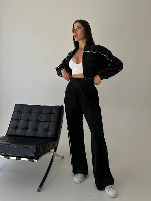 Стильний жіночий велюровий м'який костюм-двійка велюр плюш Чорний, 44/46 Одеса - фото 1