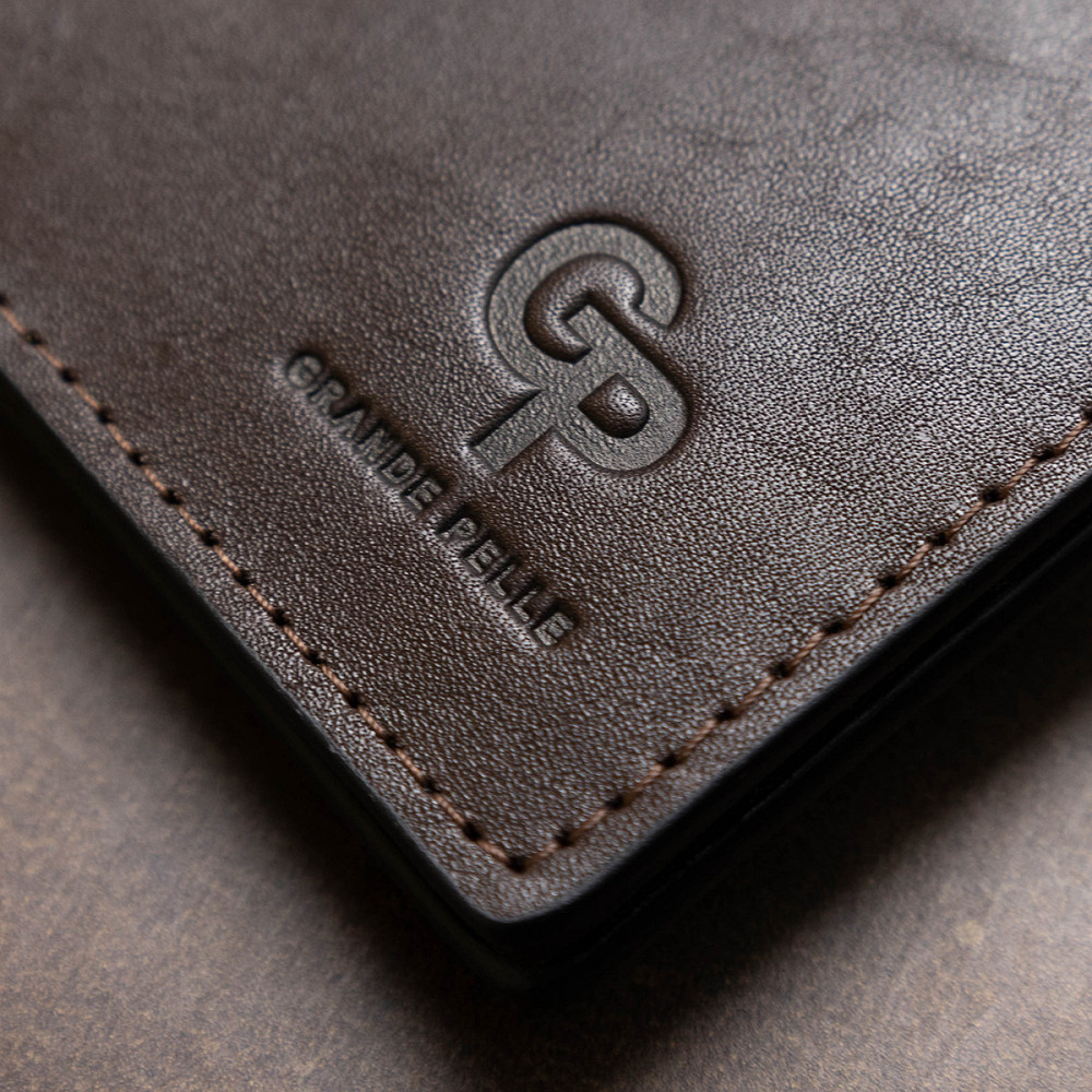 Кожаный мужской зажим для денег с монетницей GRANDE PELLE 11547 Коричневый Киев - изображение 9