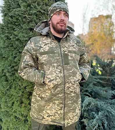 Зимовий чоловічий бушлат (фліс + синтепон) з водонепроникним просоченням (Піксель) XL Вінниця