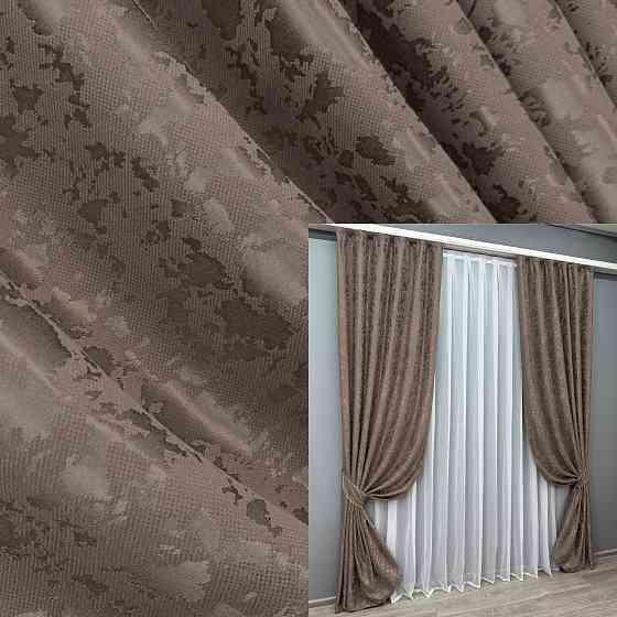Комплект готових штор VR-Textil Льон мармур Pavliani VO № 1718ш какао 135х270 см 2 шт (39-908) Київ