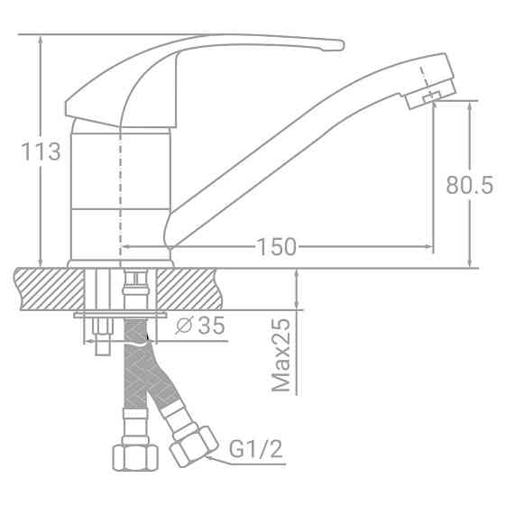 Смеситель s43 Ø40 для кухни гусак прямой 150мм на шпильке TAU SM-2B144C (9843120) Киев