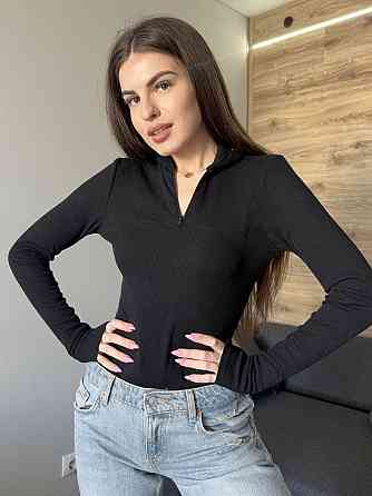 Женский утепленный базовый боди с молнией турецкий рубчик-мустанг на флисе Черный, 46 Одесса