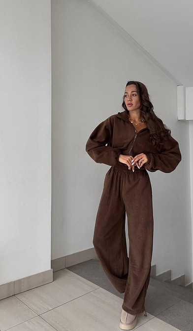 Жіночий теплий оверсайз комбінезон Фліс Полар Шоколад Одеса - фото 3