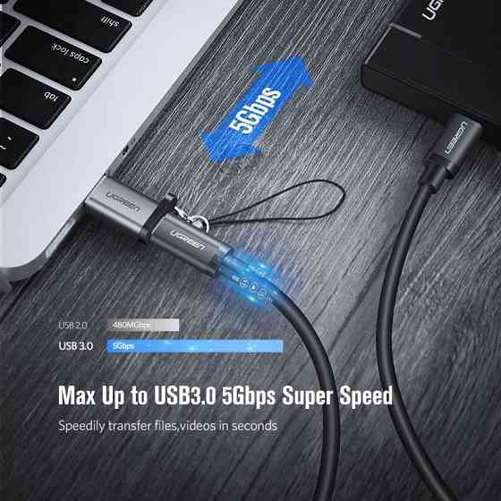 Переходник-адаптер USB 3.0 к Type-C Ugreen US276 (Темно-серый) Николаев