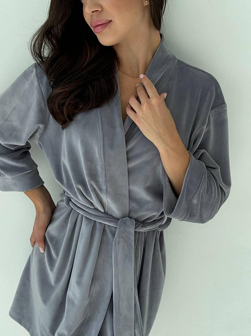 Халат жіночий плюш велюр під пояс Сірий L Харків - фото 1