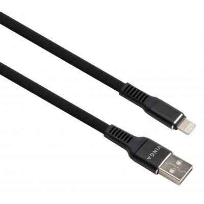 Дата кабель USB 2.0 AM to Lightning 1.0m flat nylon black Vinga (VCPDCLFNB1BK) Винница