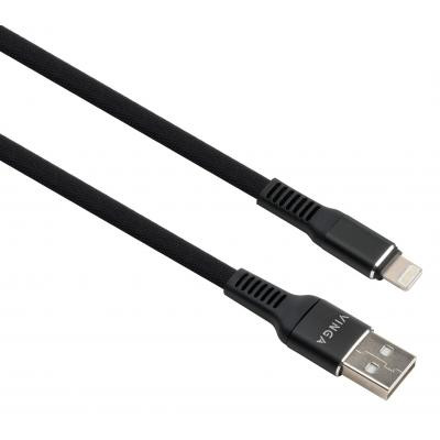 Дата кабель USB 2.0 AM to Lightning 1.0m flat nylon black Vinga (VCPDCLFNB1BK) Вінниця - фото 1