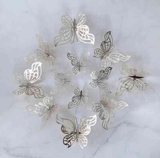 Метелики для декору на меблі на стіни 12 штук сріблястий Київ
