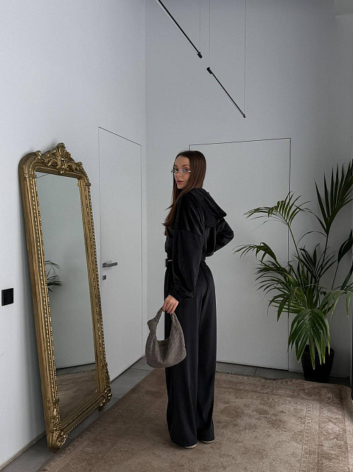 Женский повседневный велюровый костюм двойка: кофта и штаны плотный турецкий велюр Черный, 48/52 Одесса - изображение 6