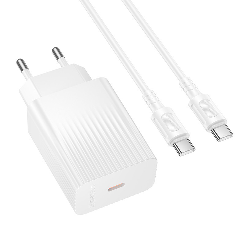 Мережевий зарядний пристрій з кабелем BOROFONE BAS75A Source single port PD30W charger set (C to C) (EU)White Одеса - фото 1