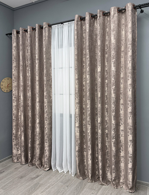 Комплект штор на люверсах VR-Textil Жакард Sultan YL № 1669ш Какао 150х250 см 2 шт (37-0184) Київ - фото 4