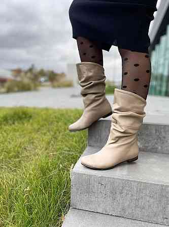 Nivelle Напівчоботи жіночі NIVELLE бежеві натуральна шкіра з хутром висота 24см обхват 34-36см Коломия