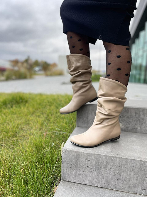 Nivelle Напівчоботи жіночі NIVELLE бежеві натуральна шкіра з хутром висота 24см обхват 34-36см Коломия - фото 2