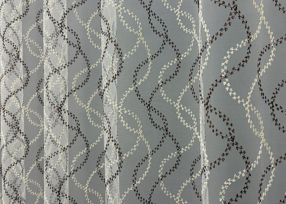 Тюль VR-Textil 1832т Фатин с вышивкой и люрексом Молочный с венге 300х270 см (40-190) Киев - изображение 5