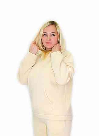 Женское худи на флисе батал Молочный 4XL/5XL Харьков