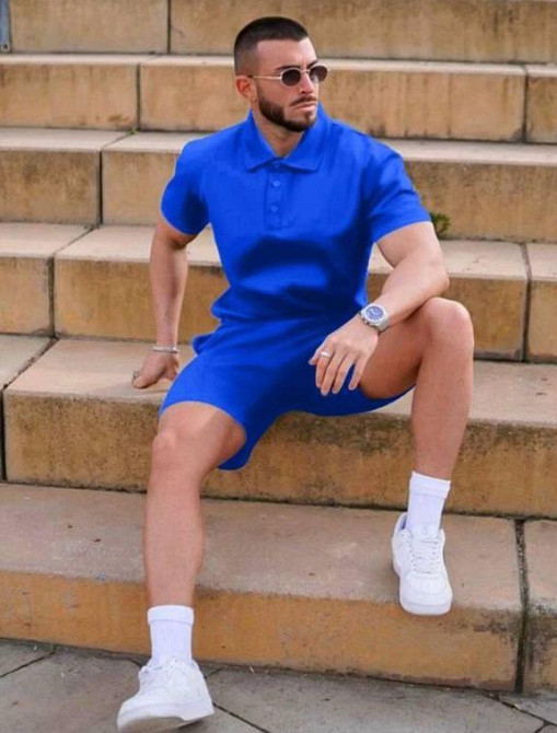 Чоловічий стильний повсякденний літній костюм трикотаж двонитка Електрик, 50/52 Одеса - фото 3