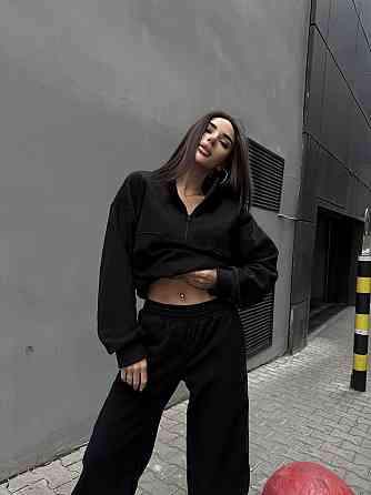 Женский удобный теплый костюм из флиса двусторонний Черный, 46/48 Одесса