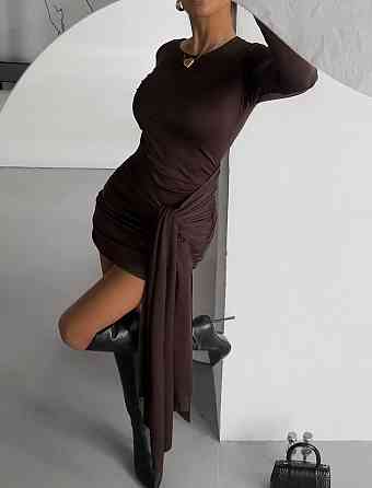 Жіноче мініплаття з поясом-шлейфом мікродайвінг Шоколадний, 42/44 Одеса