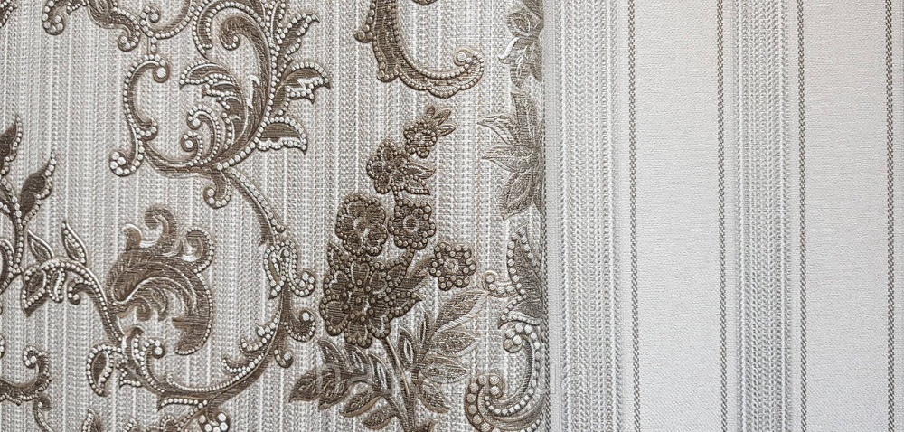 Обои виниловые на флизелине AdaWall Seyyah 1.06х10 вензеля завитки крупные структурные серебристые на сером Киев - изображение 2