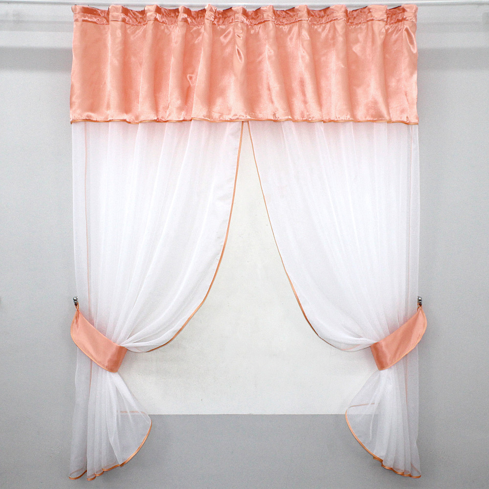 Кухонный комплект VR-Textil № 084к шторки с ламбрекеном белый с персиковым 270х170 см (59-760) Киев - изображение 1