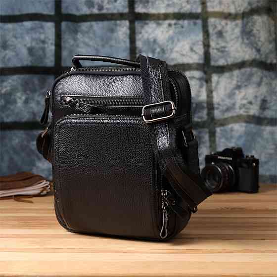 Деловая мужская сумка с ручкой для переноса в руке из натуральной кожи Vintage 23034 Черный Киев