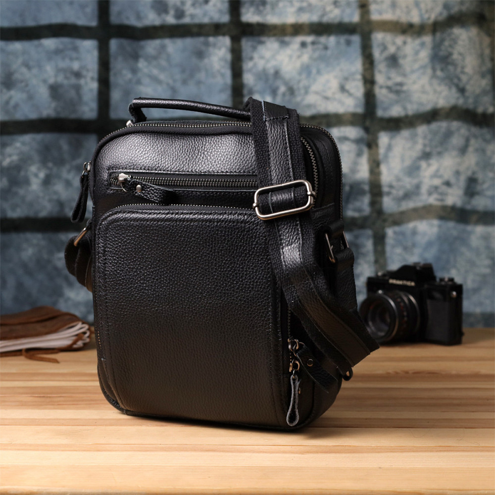 Ділова чоловіча сумка з ручкою для перенесення в руці з натуральної шкіри Vintage 23034 Чорний Київ - фото 3