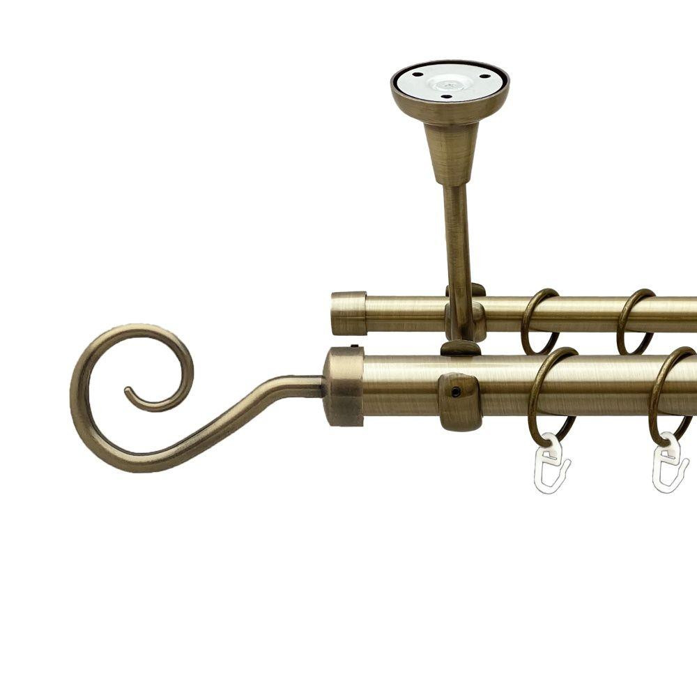Карниз Orvit Гак металевий дворядний відкритий до стелі гладка труба кільце металеве Антик 25\16 мм 300 см (00-00018493) Львів - фото 1