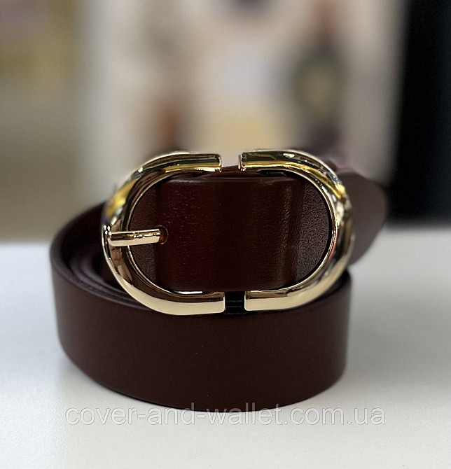 Коричневый кожаный женский ремень с золотистой пряжкой 30 мм PS Leather Киев - изображение 4