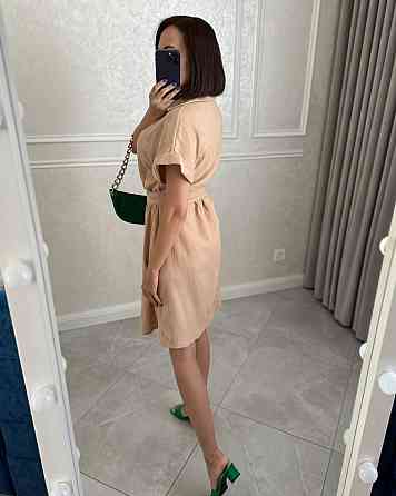 Женское легкое базовое платье халат с поясом на пуговицах турецкий натуральный хлопок - муслин 48/50, Бежевый Одесса