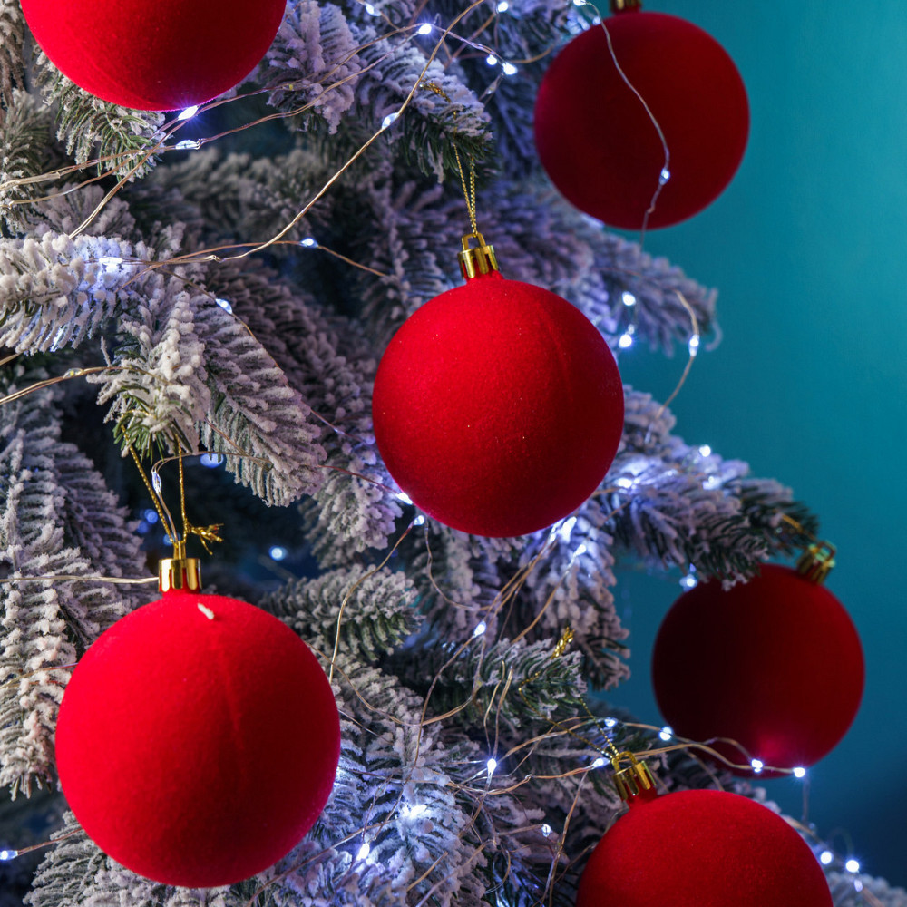 Набор новогодних игрушек на елку «Бархат» 18 шт D-8 см Красный елочные игрушки шарики украшения для елки Киев - изображение 3