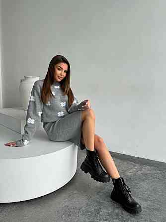 Жіночий базовий в'язаний костюм-двійка машина в'язка Сірий Одеса