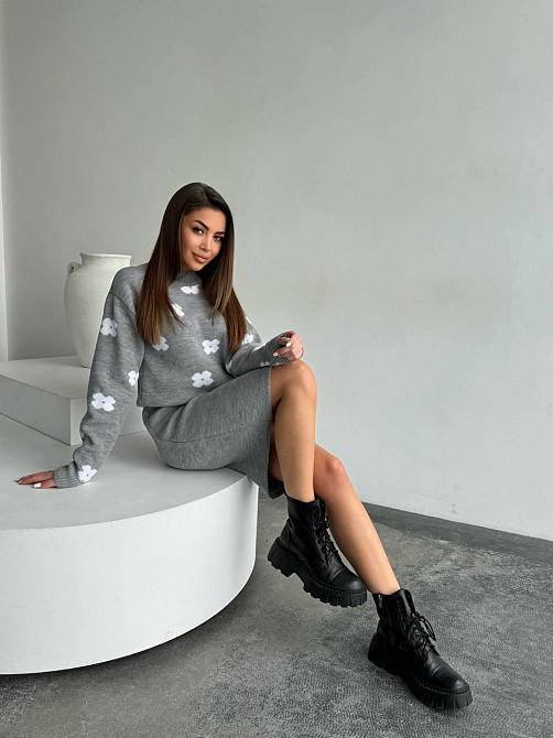 Женский базовый вязаный костюм двойка машина вязкая Серый Одесса - изображение 6