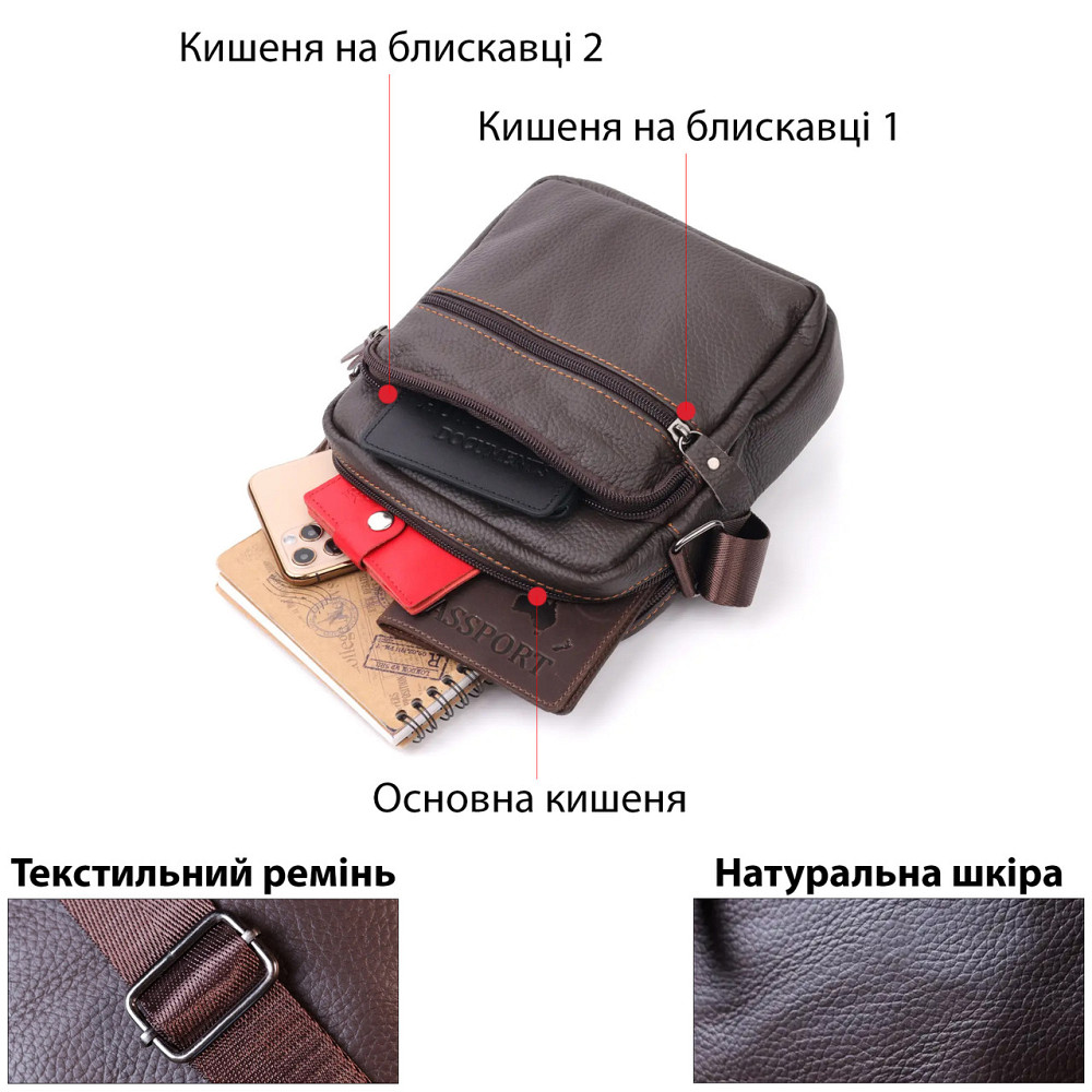 Сумка мужская Vintage 20687 кожаная Коричневый Киев - изображение 18