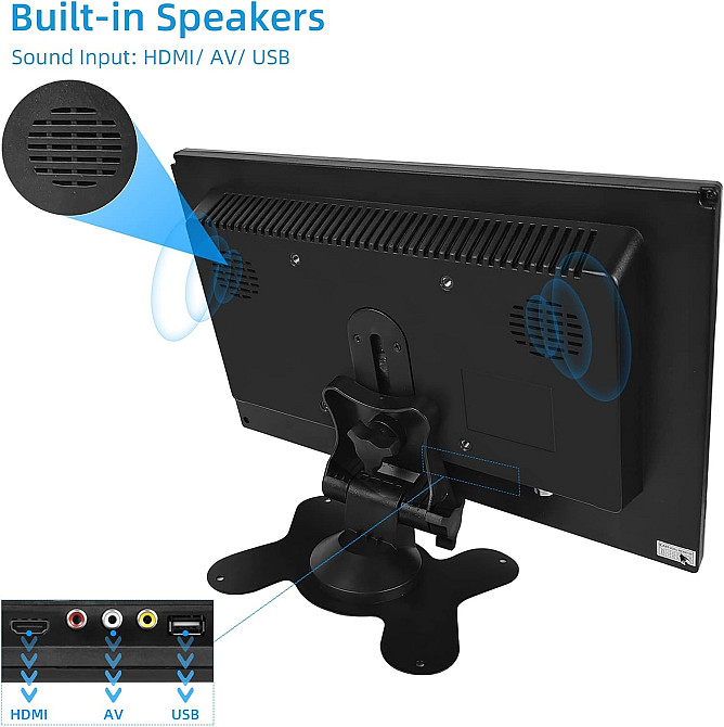 Монітор для відеоспостереження 10.1", AV+VGA+HDMI+RCA роз'єми, 1024*600 IPS клас "А" Луцьк - фото 3