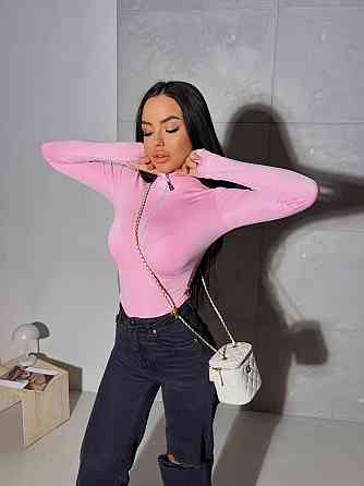 Жіночий стильний стильний боді на блискавці з розрізом під пальчик Мікродайвінг Рожевий Одеса