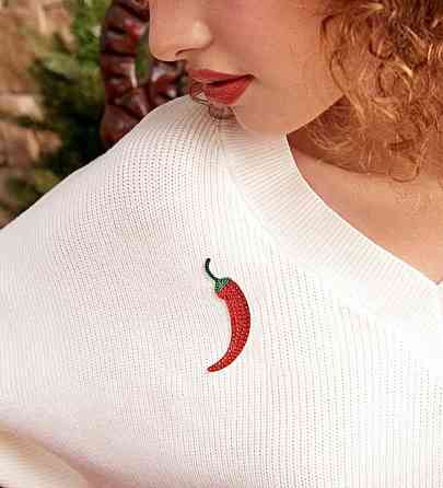 Брошь в виде перца чили со стразами декоративная брошь красный перец аксессуар Киев