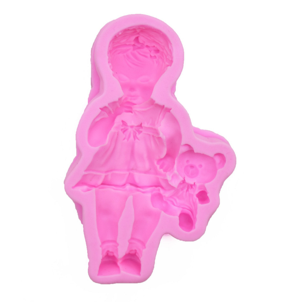 Молд силиконовый Девочка с игрушкой 90 на 55 мм розовый Киев - изображение 4