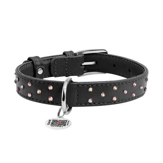 Нашийник для собак шкіряний WAUDOG Glamour з QR паспортом, з клейовими стразами, Ш 25 мм, Дов 3 Коломыя