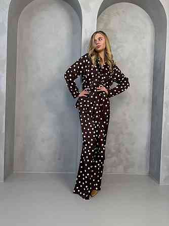 Женский стильный свободного кроя костюм из шелка сатина Шоколад Одесса